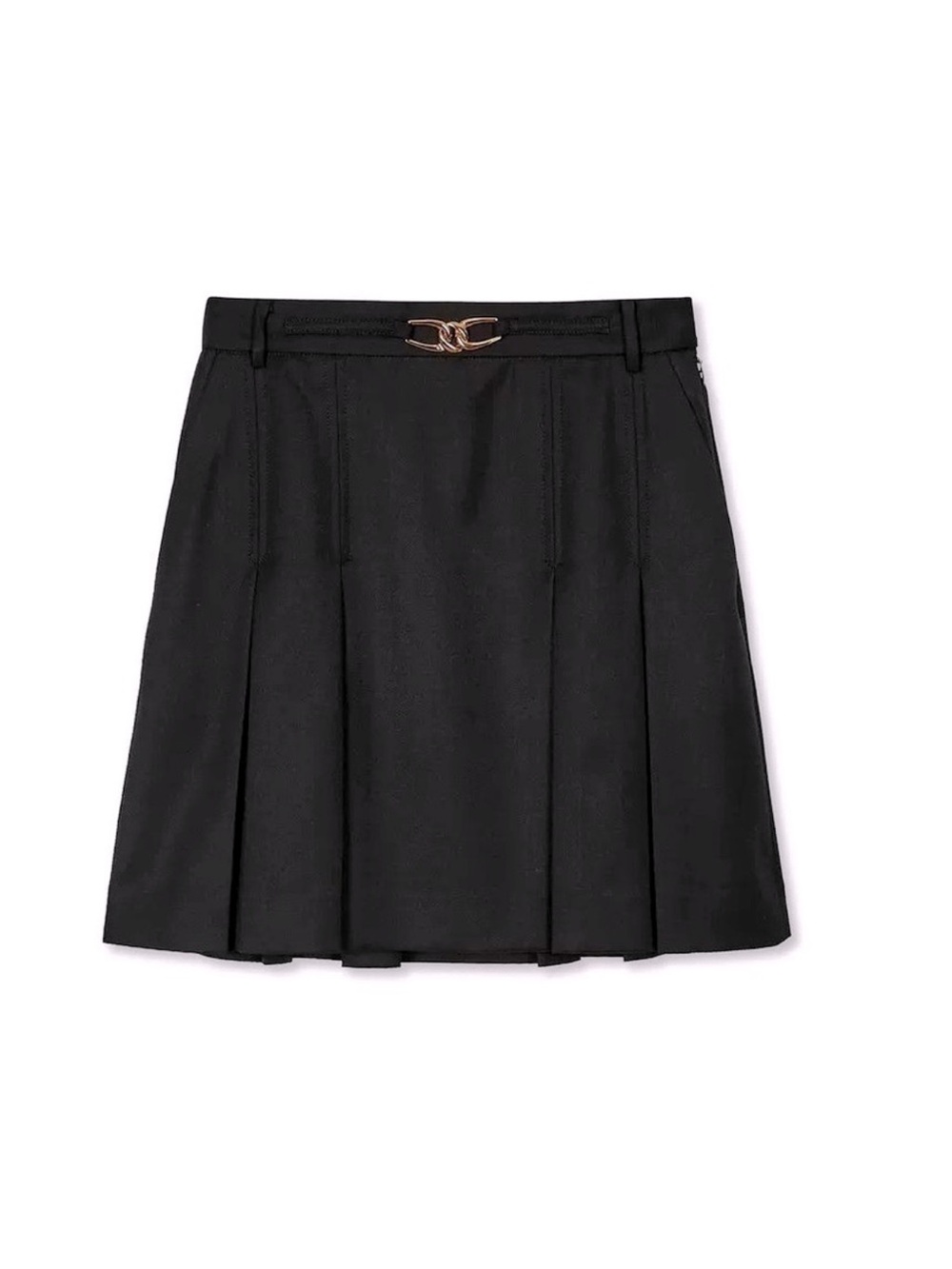 EENK dark navy pleated mini skirt with gold hardware